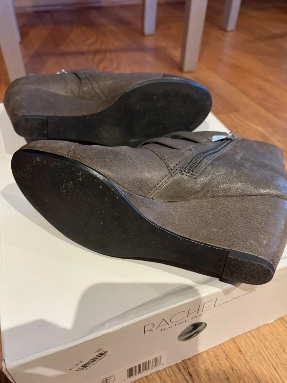 Rachel Roy Size 6.5 M NISSA Grey Leather Wedge Boots Women’s Shoes 60189091-906